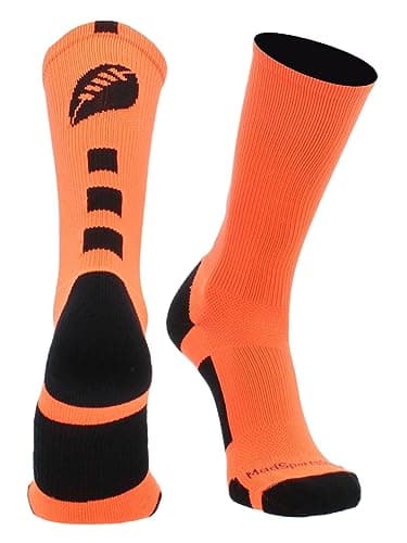MadSportsStuff Football Logo Crew Socks (Neon Orange/Black, Small)