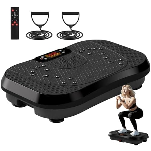 SoftGym Vibration Plate Exercise Machine for Lymphatic Drainage,Power Vibrate Stand Shake Board 450 Lbs Capacity Whole Body Workout Waver with Resistance Bands Weight Loss Gift for Women Men-Black