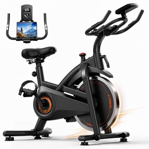 CURSOR FITNESS Exercise Bike, Brake Pad Stationary Bike for Home with Exclusive App, Stationary Bikes for Home with 300 lb Weight, Indoor Cycling Spin Bike Workout Bike with Extra Comfort Seat-Friction-Black