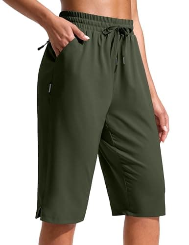 G Gradual Women's 13" Long Hiking Shorts with Zipper Pocket Lightweight Quick Dry Knee Length Bermuda Shorts for Women(Olive,4XL)