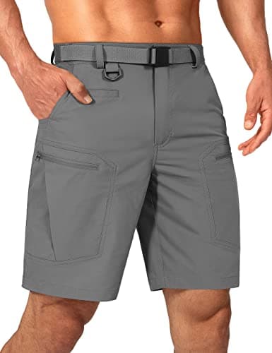 Shallowlulu Mens Big and Tall Cargo Hiking Shorts Water Resistant Quick Dry Lightweight Breathable Tactical Shorts(Grey 44W/10L)