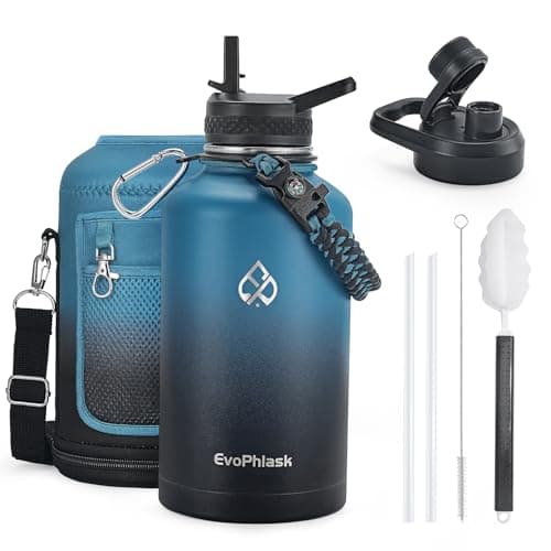 EvoPhlask 64 oz Insulated Water Bottle with Carrier Bag, Half Gallon Stainless Steel Water Bottle Keep Cold 48Hrs, Vacuum Insulated Large Water Jug for Gym, Travel, Hiking, Indigo Black