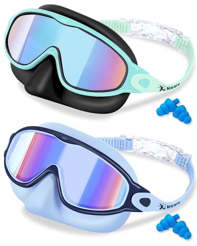 Keary 2 Pack Kids Swim Goggles with Nose Cover Swimming Goggles for Kids 4-7 6-14 8-12 Age 3-6 5-8 Toddler Boys Girl Youth Child Anti-UV Anti-Fog Pool Water Leakproof