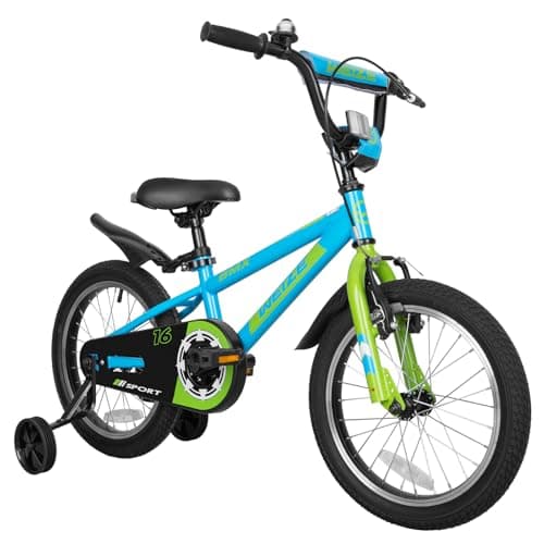 WEIZE Kids Bikes,16 Inch BMX Style Bicycle for Boys Girls,Boy's Bike for Kids Ages 4-12 Years Old,Kids Bicycle with Front and Rear Fender, Training Wheels, Adjustable Seat, Blue