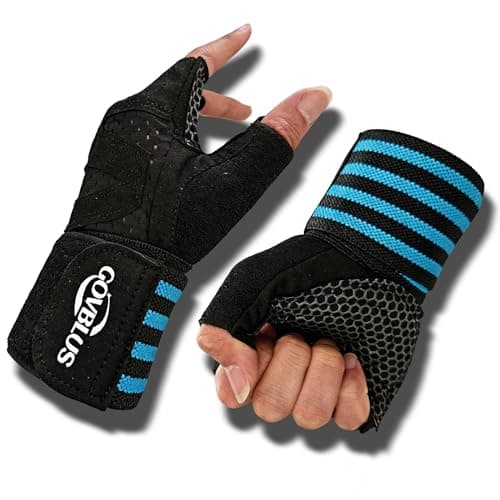 Govblus Workout Gloves for Men and Women with Wist Support, Exercise Gloves for Weight Lifting, Cycling, Gym Gear, Training, Fingerless, Breathable and Snug fit(Black, Large)