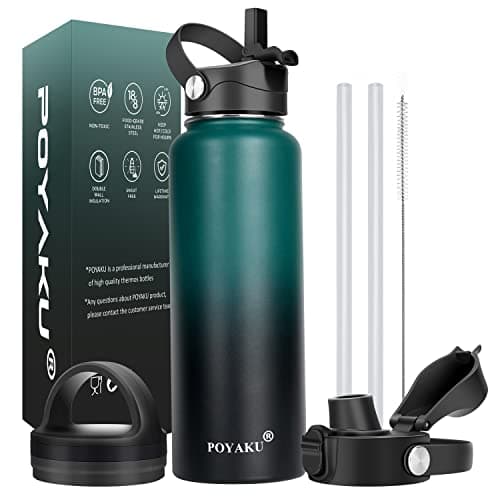 Water Bottle Insulated 32oz 40oz 64oz 128oz Straw Lid Spout Lid & 3 Lids, Leak Proof, Vacuum Insulated,Stainless Steel Water Bottle Wide Mouth for Sports, Gym or Office (Indigo Crush, 40 oz)