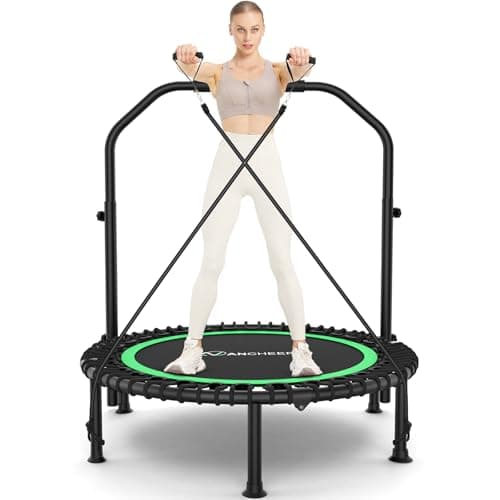 ANCHEER 40" Foldable Mini Trampoline, Fitness Rebounder with Adjustable Foam Handle, Exercise Trampoline for Adults Indoor/Garden Workout,Green