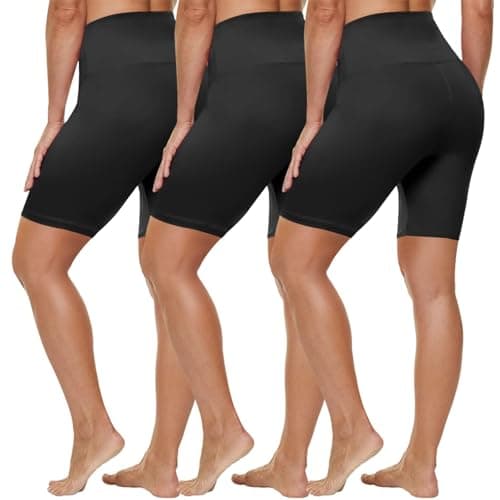 HLTPRO 3 Pack Plus Size Biker Shorts for Women (L-4XL)- 8"/5" High Waist Tummy Control Shorts for Workout, Yoga, Running Black/Black/Black