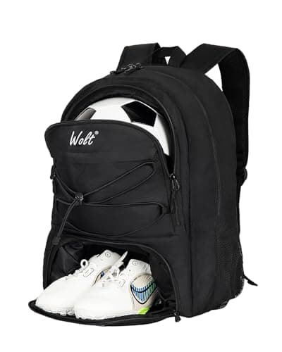 WOLT Soccer Backpack Soccer Bag with Ball Holder & Shoes Compartment, Sport Equipment Bags For Football, Basketball, Volleyball, Gym (Black)