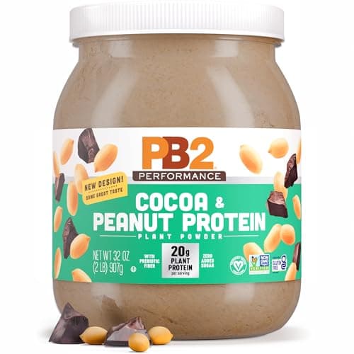 PB2 Performance Peanut Plant Based Vegan Protein Powder | 20g Complete Protein, No Added Sugar, Prebiotic Fiber | Dairy Free, Certified Vegan, Non-GMO, and Gluten Free [Peanut with Dutch Cocoa, 2lb]