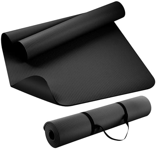 KEEP Extra Thick NBR Yoga Mat for Women & Men, 10mm Thick, 72”x24” Large Exercise Mat with Non-Slip Workout Mat for Yoga, Pilates, Stretching, Meditation – Wide & Cushioned Fitness Mat,Black