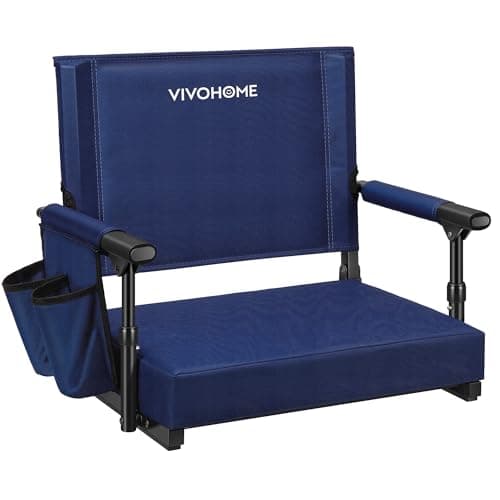 VIVOHOME Stadium Seat with Back Support and Cushion, Portable Bleacher Chair with Cup Holder and Shoulder Strap, Comfortable for Various Sports Events, Navy Blue