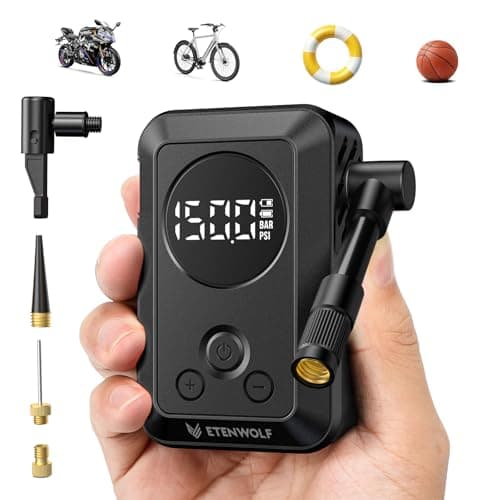 ETENWOLF Mini Bike Pump,20s Fast Inflate Bicycle Pump with Guage,150PSI Portable Electric Bike Air Pump with Presta and Schrader Valve for Mountain Bike,Road Bike,Motorcycle,Sport Ball (Black)