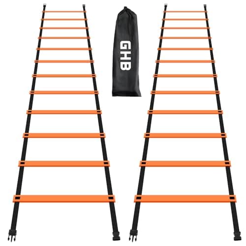 GHB Pro Agility Ladder 2 Pack Agility Training Ladder Speed 12 Rung 20ft with Carrying Bag (Orange)