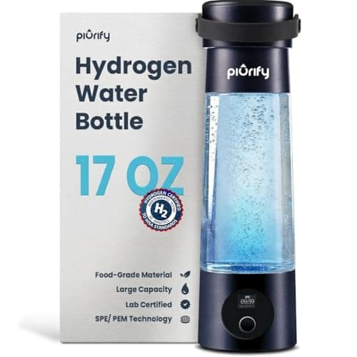 PIURIFY Hydrogen Water Bottle Generator | 17 OZ | Up to 9,500 PPB in 2 Cycles | 3X More H2 Molecular Hydrogen | SPE/PEM Electrolysis | Ergonomic Handle | H2 Hubb & H2 Analytics Certified | Dark Blue