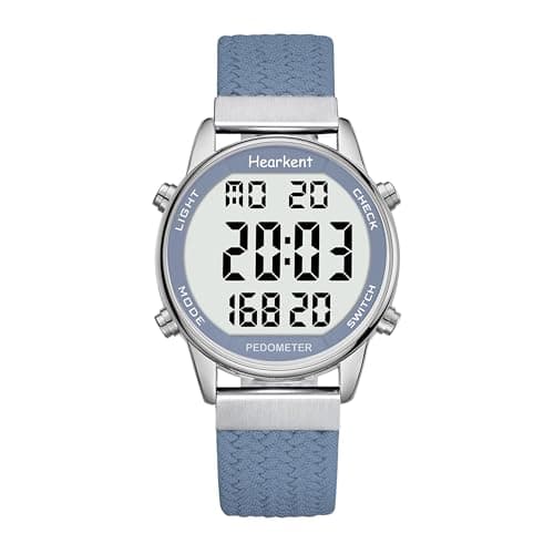 Hearkent Pedometer Watch for Women-Step Tracker Watch with Calories Counter-Non Bluetooth Pedometer Watches-LCD Large Numbers-30M Waterproof Watch-Wrist Watch Step Counter for Walking(Blue)