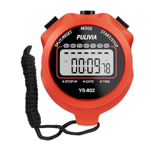 PULIVIA Sports Stopwatch Timer Single Lap Split Digital Stop Watch for Sports Kids Coaches Swimming Running, Red