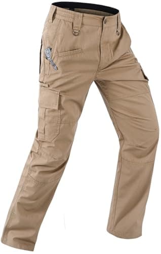 Aorga Cargo Pants for Mens Work Pants Waterproof Outdoor Relaxed Fit Construction Tactical Hiking Pants Lightweight with Pockets Breathable Khaki 38Wx30L