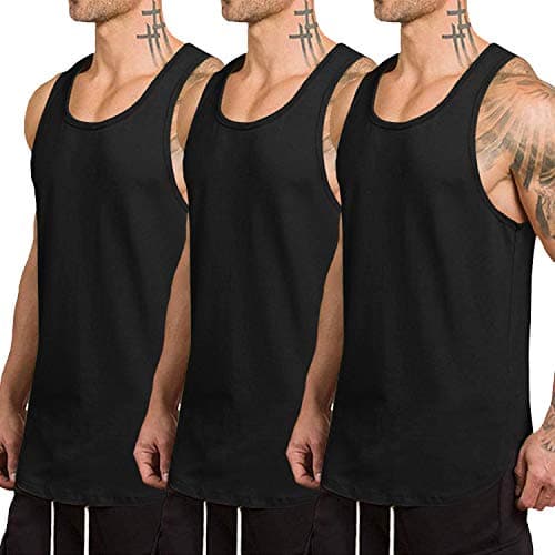 COOFANDY Men Muscle Tank Tops Workout Quick Dry Gym Tee Swim Cut Off Summer Beach Sleeveless Shirt Black
