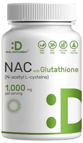 DEAL SUPPLEMENT NAC Supplement (N-Acetyl Cysteine) 1,000mg Per Serving with Reduced Glutathione, 240 Capsules – Antioxidant Support for Immune Health, Lung, & Liver Function