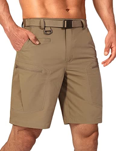 Shallowlulu Mens Big and Tall Cargo Hiking Shorts Water Resistant Quick Dry Lightweight Breathable Tactical Shorts(Dark Khaki 44W/10L)