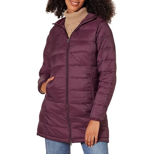 Amazon Essentials Women's Lightweight Water-Resistant Packable Puffer Coat Outerwear, -burgundy, X-Large