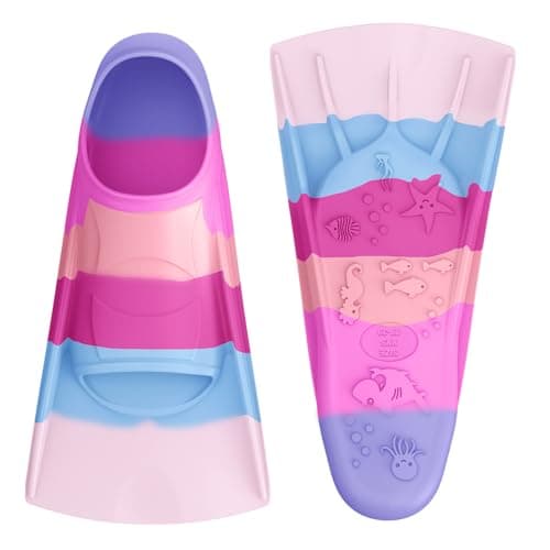 Gintenco Swim Fins, Kids Swim Training Fins for Lap Swimming, Travel Size Flippers with Mesh Bag, Silicone Swimming Fins for Kids Teens Adults Women Men (CH08, XXS(Jr 11-12.5)