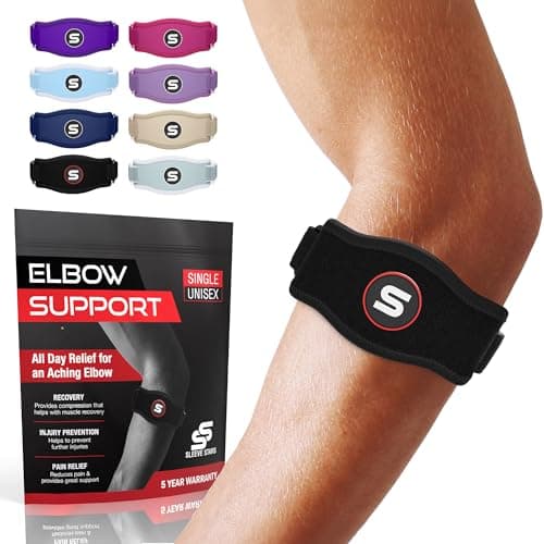 Sleeve Stars Tennis Elbow Brace for Men & Women, Elbow Brace for Tendonitis, Tennis Elbow Strap, Golfers Elbow Brace, Counterforce Brace for Tennis Elbow Relief, Fits 9"-23" (Single/Black)