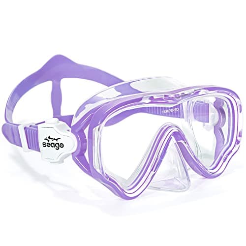 Seago Swimming Mask Swim Diving Scuba Mask Snorkel Gear for Kids Boys Girls Youth, Anti-Fog 180° Panoramic View Soft Silicone Skirt Kids Pool Underwater Swim Goggles with Nose Cover, Snorkel Equipment