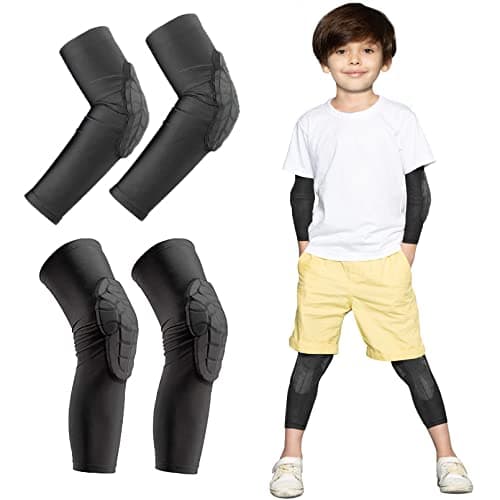 Luwint Children Volleyball Protective Padded Knee Brace + Arm Brace Sets (Large/Black)