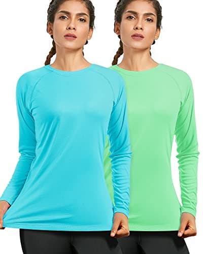 isnowood Women's Sun Protection Long Sleeve Shirts, 2 Pack UPF 50+ UV Rash Guard Swim Shirt, Lightweight Workout Hiking Tops