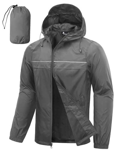 SWISSWELL Mens Rain Jacket & Coats Packable Lightweight Waterproof Windbreaker Hooded for Golf Cycling Hiking Grey 2XL