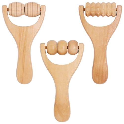 ZHMEINA 3Pcs Wood Therapy Massage Tools, Wood Therapy Tools for Body Sculpting, Wooden Massage Tool, Wooden Bead Massages Tool, for Relaxes Thigh, Leg, Hands Full Body Muscle Men Women