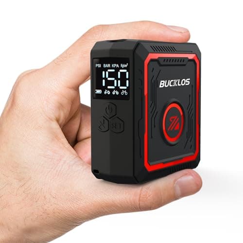 BUCKLOS Mini Bike Pump Electric Portable Max 150PSI with Digital Pressure Gauge, Tiny Bicycle Tire Ebike Pump Auto Stop, Rechargeable Air Pumps, Presta and Schrader Valve for Road Mountain Bike