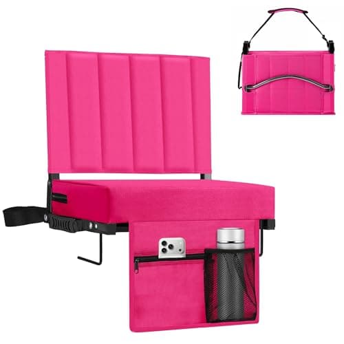 Halituny Stadium Seat for Bleachers with Back Support, Portable Bleacher Seat with Wide Comfy Padded Cushion, Metal Hook, Folding Stadium Chair with Shoulder Strap, Carry Handle, Cup Holder, Dark Pink