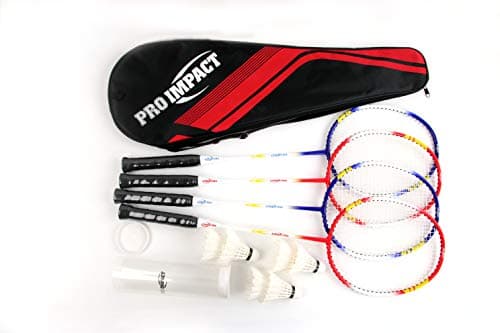 Pro Impact Badminton Racket Set - Aluminum Head with Steel Shaft - Includes Lightweight Rackets & Feather Shuttlecocks with Carrying Case - Outdoor Games for Adults and Family