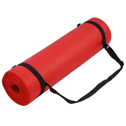 Fitvids 1/2-Inch Thick High Density Foam Exercise Yoga Mat with Carrying Strap, For Cushioning The Body Against Hard Floors, Red