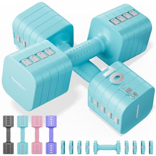 FEIERDUN 5-in-1 Adjustable Dumbbell Set of 2, 20LBS/10LBS Hand Weights for Women, 1s-Adjust Dual-Stable Dumbbell Set for Women Home Gym & Outdoor