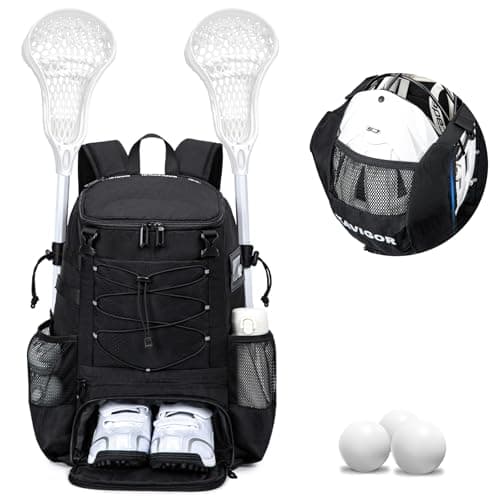 KAVIGOR Lacrosse Bag for Kids and Youth, Lacrosse Backpack with Helmet Holder and Shoes Compartment, Waterproof Field Hockey Gears Bag for Boys & Girls
