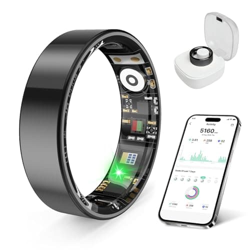 prxxhri Smart Health Ring, Featuring Stress and Sleep Monitoring Functions, Compatible with iOS and Android,Waterproof Fitness Tracker for Women & Men, No Subscription Fee. (Black, 10)