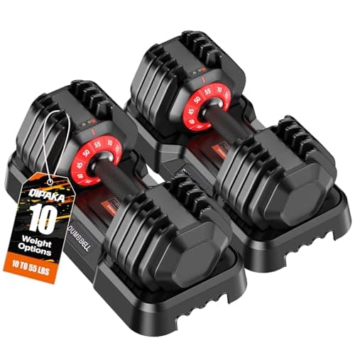 55LBS Adjustable Dumbbells Set of 2, Durable Weights Dumbbells Set, 10 in 1 Free Weights Set with Anti-Slip Grip, Fast Adjust Gym Equipment Space Saving for Home Strength Training – Pair