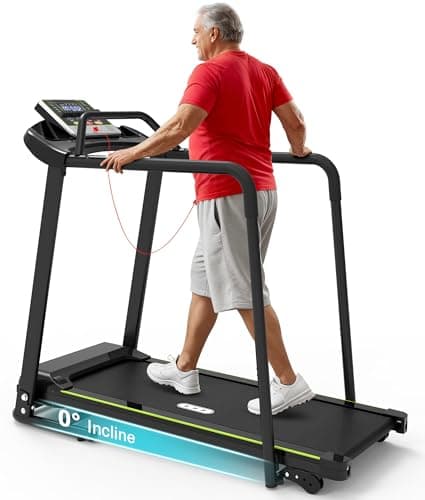 Redliro Walking Treadmill for Seniors with Long Handrails - 0.3 MPH Slow Start, 300 lb Capacity Recovery Foldable Treadmill for Home, 0–2% Incline Fully Flat, Auto Lubrication