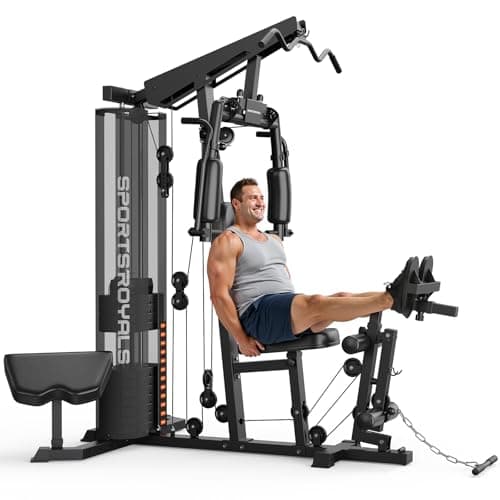 Sportsroyals Home Gym, Multifunctional Workout Station with Leg Press, 150LBS Weight Stack Full Body Workout Equipment for Home Exercise Fitness Strength Training (Black)