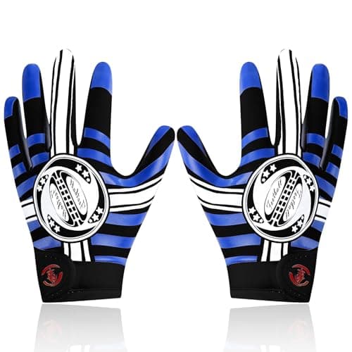 hisptgo Youth Football Gloves for Boys & Girls, Grip Boost Sticky Silicone Palm Elastic Breathable Adjustable Wrist American Flag Football Gloves for Kids Training Games (Blue, M/L)