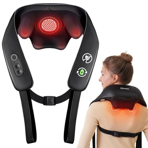 KNQZE Neck and Shoulder Massager with Heat, Cordless Back and Neck Massager, Upgraded Graphene Heating, 4D Shiatsu Deep Kneading Massage for Shoulder, Back,Leg,Pain Relief, Gift for Dad Mom (Black)