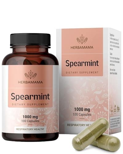 HERBAMAMA Spearmint Capsules - 1000 mg Spearmint Leaf Capsules for Digestive Support - Vegan, Non-GMO Digestive & Skin Supplement - 50-Day Supply
