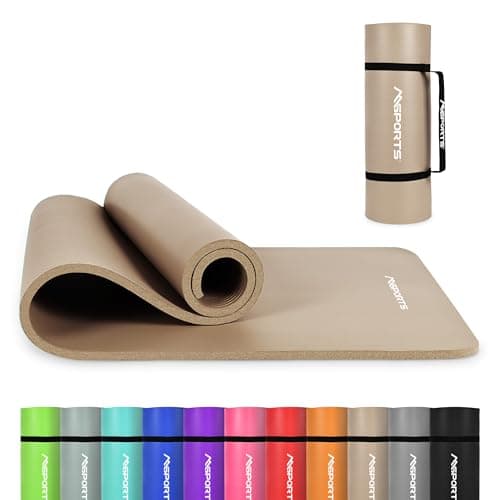 MSPORTS Thick Yoga Mat Premium Non Slip – Extra Comfortable Exercise Mat for Home Workouts, Pilates, Stretching & Gym – Cushioned NBR Foam, Yoga Mat with Strap, for Women & Men (Beige, 74. 5 x 32 x 0.6 in)