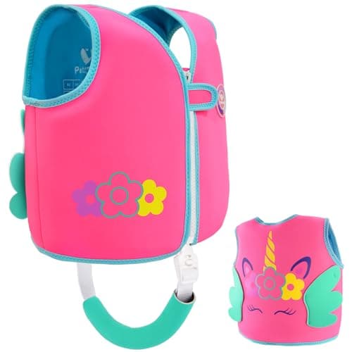 Pottwal Swim Vest for Kids - Swim Jacket for 1-2 Years (24-33LBS) - Made of Neoprene & EPE - with Adjustable Crotch Strap - Peach Red
