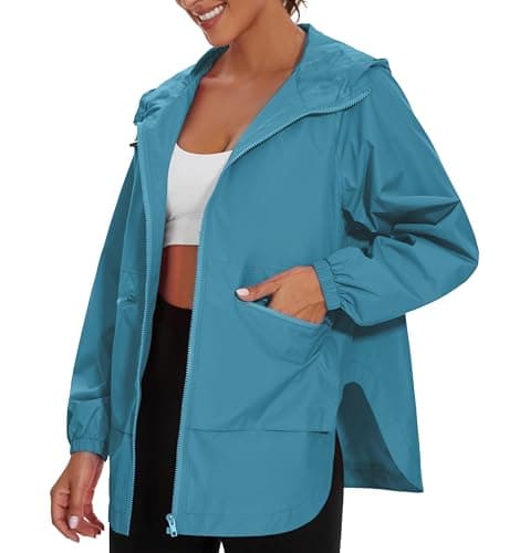 Women's Waterproof Rain Jacket Lightweight Hooded Raincoat for Hiking Travel Outdoor, Peacock Blue, XXLarge