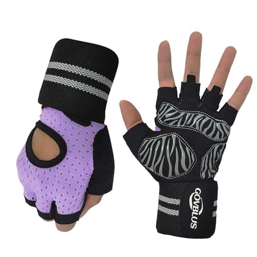 Govblus Workout Gloves for Men and Women,Gym Gloves for Weight Lifting with Wrist Support,Exercise,Rock Climbing, Biking,Training,Fitness,Pull up,Fingerless, Breathable and Snug fit (Purple, Large)